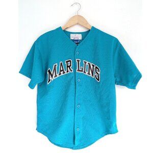 Vintage Starter Kids Large Florida Marlins 90s Pinstripe Teal Baseball Jersey